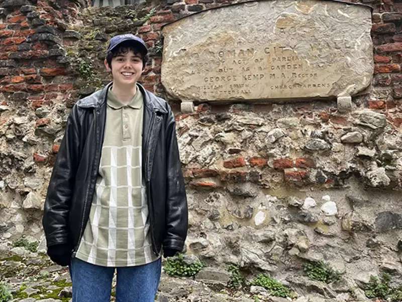 Student posing in England